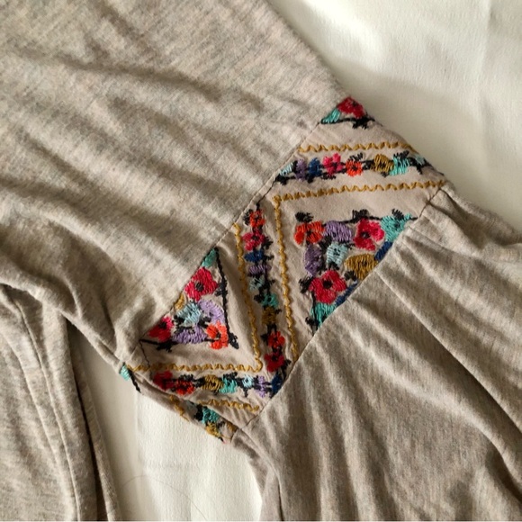 Democracy embroidery boho bell sleeves floral trim jersey knit flare size L - Picture 4 of 9